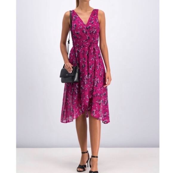 DKNY Purple Floral Wrap Dress - Picture 1 of 12